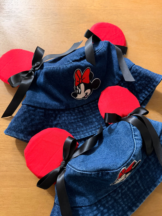 Denim bow Minnie Mouse Adult Bucket hat